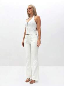 BABYPHAT Low Waist Stretch Denim Bootcut Flare Jean With Signature Logo Waistband Detail Spring Summer Vintage Y2K Style - White - View 3