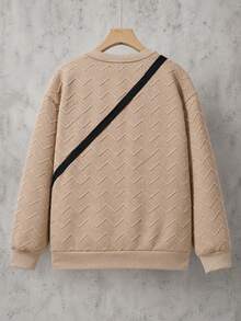 SHEIN 男童休閒圓領長袖舒適衛衣，附口袋裝飾，秋冬款 - 卡其色 - 查看 3