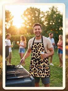 1Pc Leopard Cow Print Sleeveless Apron, Funny Novelty Costume Apron For Party Night Gag Gift, Waterproof Oilproof Kitchen Cooking Cover Up - Multicolor - View 2