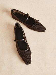 Rosivie Brown Hollow Breathable Mary Jane Shoes, Double Buckle Design, Retro And Comfortable Commuting Flat Shoes Fall Shoes - Mesh brown - View 1