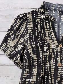 Hourglow Plus Size Summer Casual Shorts Sleeve Allover Print Boho Blouse - Black - View 3