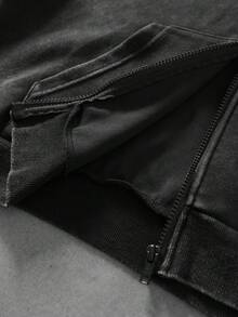 ROMWE MEN Herr vintage tvättad fleece hoodie - Svart - Visa 4