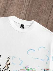 Manfinity Joysei Men's Casual Graffiti Print Loose Short T-Shirt, Spring - White - View 3