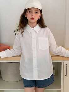 Hapijoa 大童女孩秋季服飾 女孩大號翻領短袖襯衫 夏季 - 白色 - 查看 6