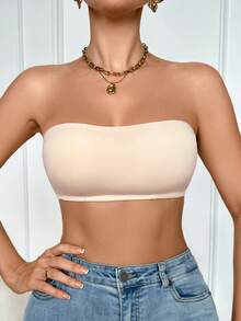 SHEIN Bra And Wireless Bra With Padding, Straight Band - Beige - View 6