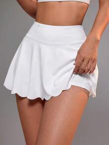 Glamine Charm White Petal Hem Skort Sport Skirt With Compression Shorts, Pocket And Breathable Material For Badminton, Tennis, Yoga - White - View 10