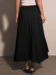 COSMINA Women's Solid Color Pleated Casual Versatile Daily Wear Skirt - Black - View 4