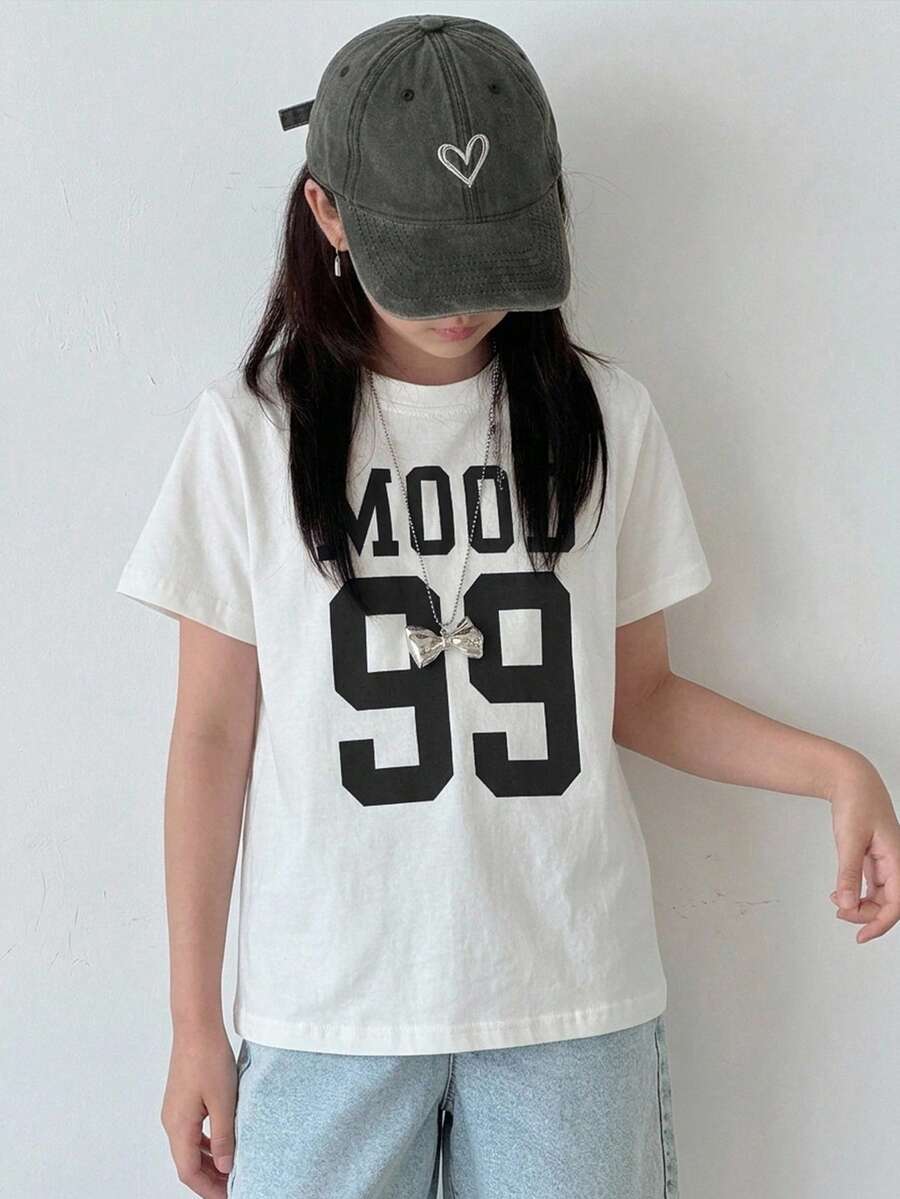 Dazy Kids 大童女孩秋季圓領印花無袖T恤夏季上衣 - 白色 - 查看 1