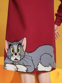 TOM & JERRY X SHEIN Ladies Cartoon Pattern Front Button Shirt Dress Nightgown - Multicolor - View 10