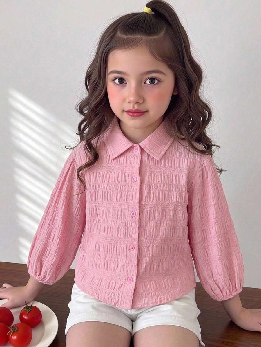SHEIN 女童寬鬆休閒襯衫 秋季