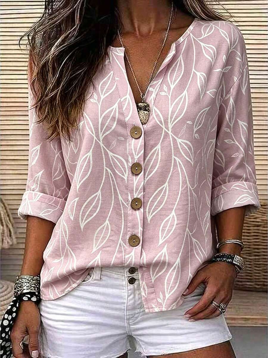Zayélia Lady's Smooth-Woven Elegant And Simple Casual Summer Blouse, Work Shirt - Pink - View 1