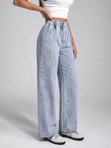 EMERY ROSE Jeans de pierna recta lavados casuales talla grande - Azul - Ver 5