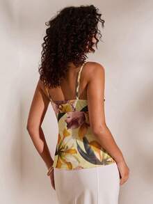 Opulessa Women's Spring/Summer Vacation Knit Mesh Printed Camisole Tank Top Beach Holiday Vacation Pale Yellow Tropical - Multicolor - View 3