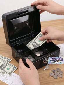 1 Piece Standard Capacity Sturdy Metal Cash Box Secure Lock With Two Matching Keys Detachable Coin Bill Compartment Durable Stainless Steel Carry Handle Multi Optional Solid Color Money Storage Case For Home Office Retail Small Business Store - B - View 1