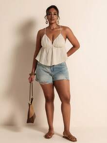 Elaquor Plus Size Women Daisy Embroidery Camisole Top For Vacation Beach Date Night Beige Summer Boho Tropical - Apricot - View 5