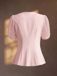 SHEIN Elenzya Women's Elegant Romantic Tailored Blazer With V-Neck, Pleated And Cinched Waist - Dusty Pink - View 8