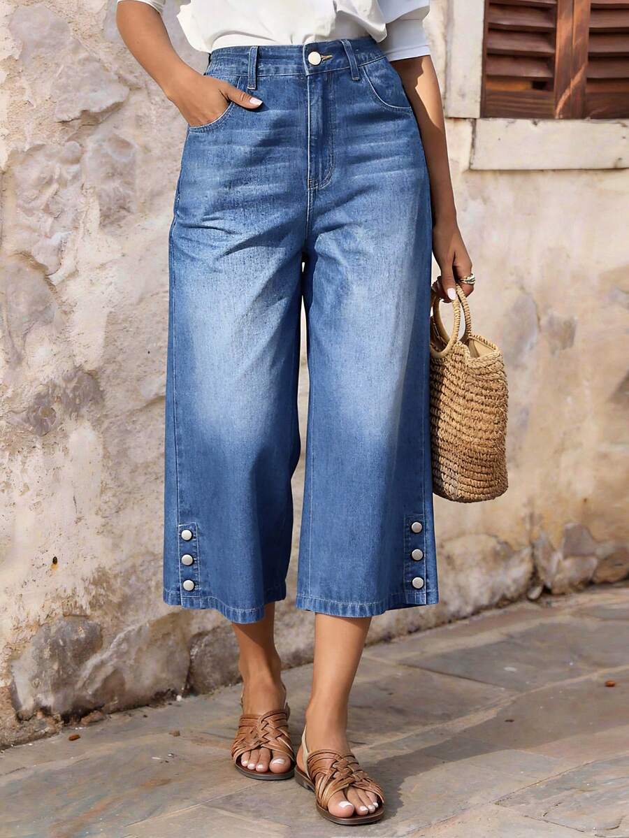EMERY ROSE Women's Casual Versatile Daily Travel Denim Jeans With Pockets And Buttons Vacation Light Blue Summer - Blue - View 1