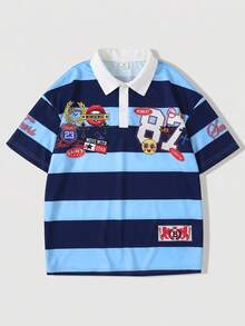 ROMWE MEN Street Life Áo thun polo cổ bẻ in rồng phong cách đường phố cho bé trai tuổi teen, phù hợp mặc hằng ngày, phong cách xuân/hè - Nhiều màu - Xem 3
