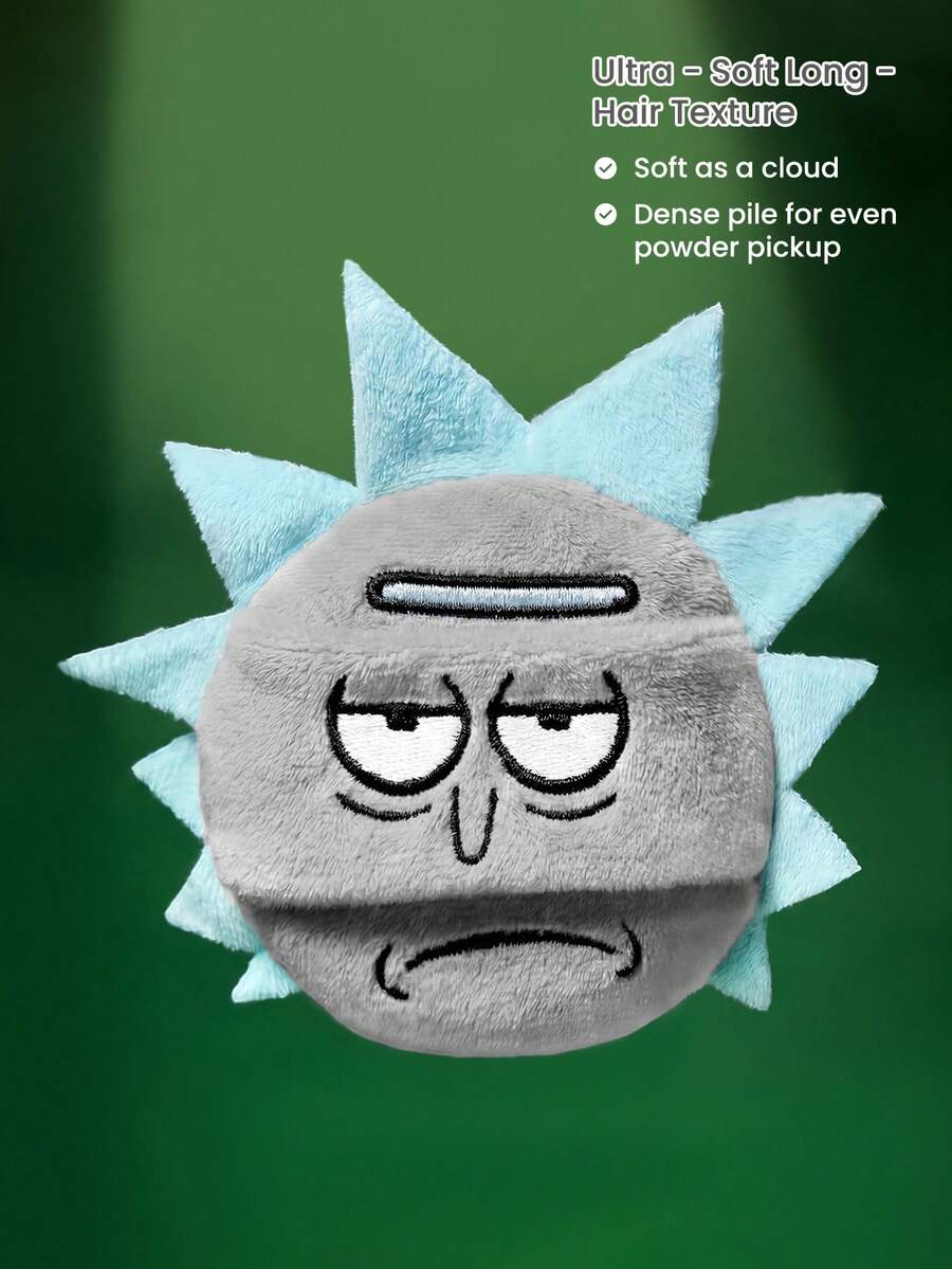 Rick and Morty X SHEIN Novelty Cartoon Plush Powder Puff, Soft & Fluffy For Dry Makeup, Loose Powder & Compacts, Cute Design For Easy Application - blue-gray - View 1