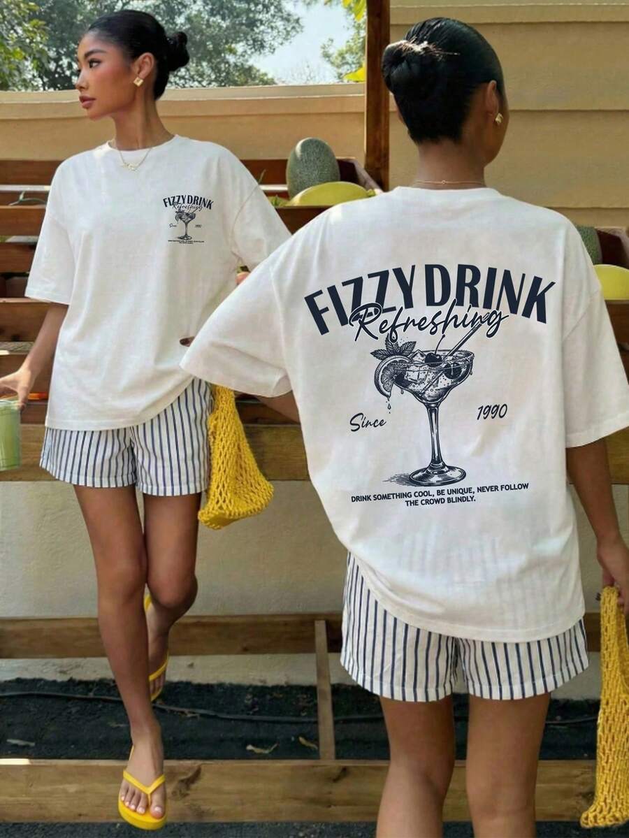Teen Girl Casual Minimalist Loose Round Neck Short Sleeve T-Shirt & Loose Shorts 2-Piece Set, Suitable For Spring And Summer - Multicolor - View 1