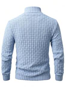 Manfinity Homme Men's Solid Color Stand Collar Casual Versatile Daily Wear Long Sleeve Sweater - 淺藍色 - 查看 2