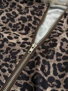 Sunspun Fashionable Leopard Print Fur Collar Slim Fit Long Sleeve Sweatshirt Winter - Brown - View 7