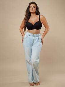 SHEIN BAE CURVE Sutiã Levantador Instantâneo de Tecido Canelado Sólido, Confortável e Casual para Mulheres Plus Size - Preto - Visão 4