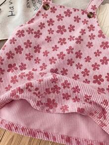 Emery Rose Kids Emery Rose Kids 小女孩兒童可愛酒紅色燈芯絨秋冬連身裙，附荷葉邊口袋與肩帶設計 - 粉色 - 查看 8