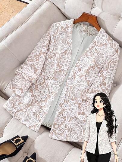 EMERY ROSE Plus Size Women's Casual Daily Commute Style Printed Pattern Cardigan Jacket Autunno Inverno 2026