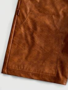 ROMWE MEN Casual Men's Fashion Vintage PU Distressed Shorts - Orange - View 4