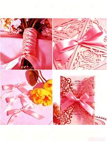 1 Rollo de Cinta de Satén de Poliéster - Caja de Regalo, Caja de Caramelos, Caja de Pastel, Cinta de Decoración de Flores Frescas (Teñida a Máquina con Ligera Diferencia de Color) - Rosa melocotón - Ver 6