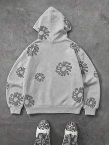 Manfinity EMRG Áo nỉ hoodie nam tay dài in chữ, có túi, phong cách thường ngày - Màu Xám nhạt - Xem 2