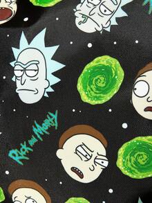 Rick and Morty X SHEIN 科幻動畫系列主題聚酯纖維旅行收納套裝，5件式網格頂蓋收納袋（衣物/鞋子/洗衣款），可單件購買或整套購買 - 黑綠 - 查看 4
