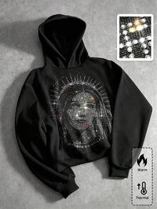 ROMWE MEN Street Life Men's Fashion Versatile Rhinestone Long Sleeve Hoodie - Black - View 1