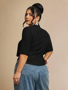 SHEIN BAE Plus Size Women Solid Color Casual Versatile Daily Wear T-Shirt Fall - Black - View 5
