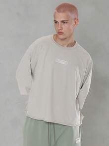 FORM&CHAOS Men's Summer Vintage Wide Sleeve Washed Loose Raglan Sleeve T-Shirt - Grey - View 3