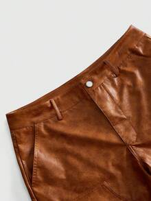 ROMWE MEN Casual Men's Fashion Vintage PU Distressed Shorts - Orange - View 3