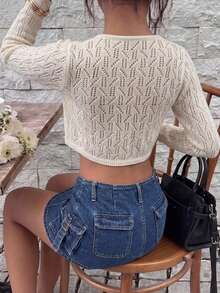 Autumina Cardigan Wanita Warna Polos Kasual Serbaguna untuk Sehari-hari - Aprikot - View 2