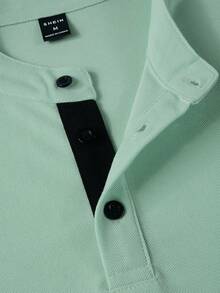 Manfinity Homme Camisa polo de mezclilla con rayas, bloques de color y medio cierre para hombre - verde menta - Ver 5