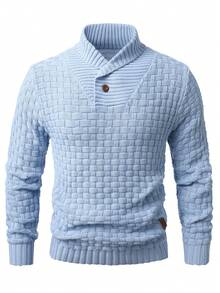 Manfinity Homme Men's Solid Color Stand Collar Casual Versatile Daily Wear Long Sleeve Sweater - 淺藍色 - 查看 8