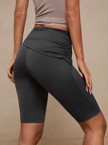 Glamine Women's Summer Casual Sports Pleated Design Fitted Athletic Leggings - Dark Grey - View 2