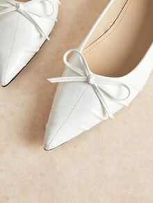 Rosivie Women's Pointed Toe Bow Decor Daily Commute Flat Shoes - Beige - View 3