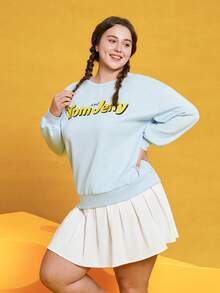 TOM & JERRY X SHEIN Plus Cartoon & Letter Graphic Drop Shoulder Sweatshirt - Blue - View 4