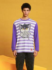 TOM & JERRY X SHEIN Unisex 1pc Striped Cartoon Printed T-Shirt - Multicolor - View 6
