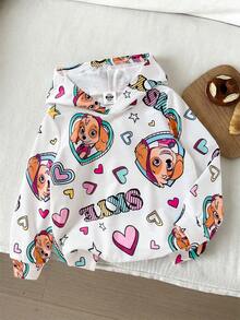 SHEIN | PAW Patrol 1件少女休閒可愛卡通蝴蝶結印花狗狗圖案連帽抓絨衛衣，適合秋冬穿著 - 彩色 - 查看 10