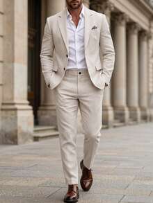Manfinity Mode Men's Casual Versatile Jacket & Pants Suit Set - Apricot - View 4
