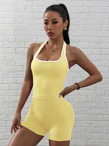 Dewbera Dewbera 女款高腰瑜伽運動套裝 - Butter Yellow - 查看 4