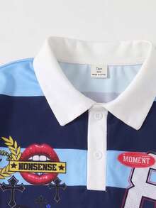 ROMWE MEN Street Life Áo thun polo cổ bẻ in rồng phong cách đường phố cho bé trai tuổi teen, phù hợp mặc hằng ngày, phong cách xuân/hè - Nhiều màu - Xem 4