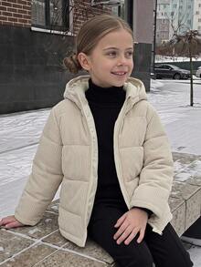Hapijoa Young Girl Versatile Fashion Zipper Long Sleeve Hooded Padded Coat Winter - Beige - View 1