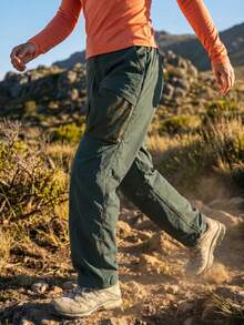 SHEIN Sports Celana Panjang Outdoor Wanita dengan Kantong Jala - Dark Green - View 3